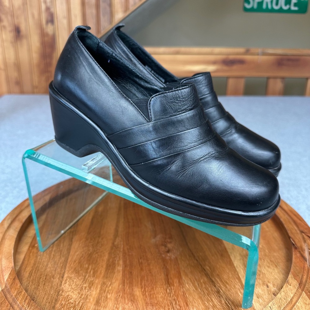 Dansko Aimee Black Leather Wedge Loafers Shoes Womens Size 36 EU 5.5-6 US